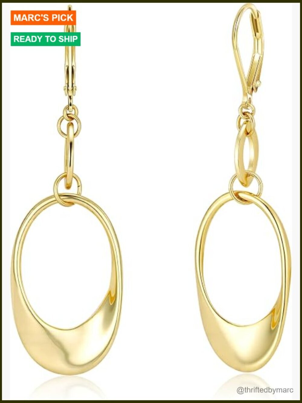 Gold Dangle Leverback Earrings - Hypoallergenic Lightweight Drop Earrings